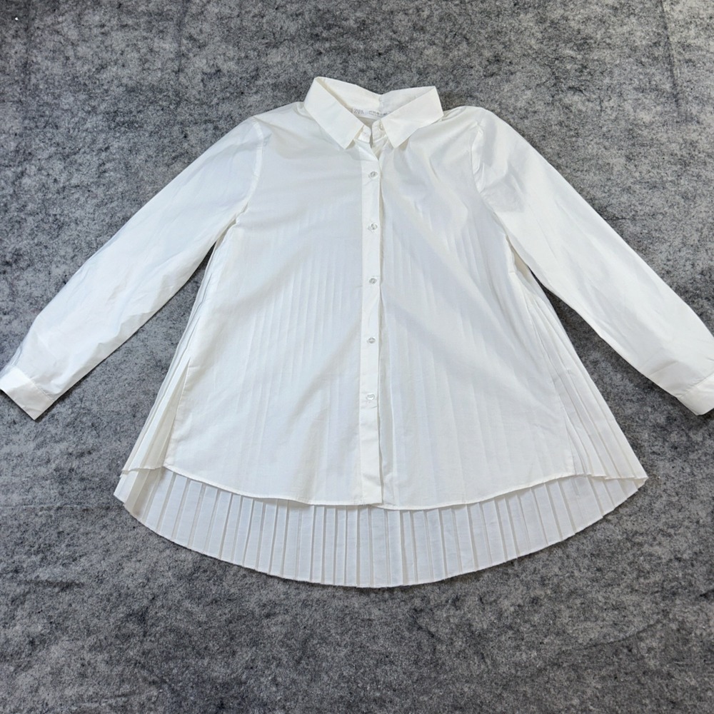 Zara Kids‎ Midi Shirtdress Girls Size 11-12 White Long Sleeve Pleated